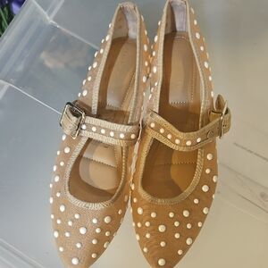 Kelly & Katie Tan Mary Jane Flats with White Accents